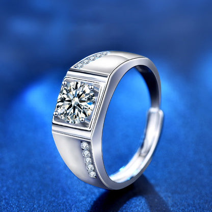 925 Sterling Silver Crown Couple Rings with 1ct Moissanite - Adjustable Unisex Wedding Bands in White Gold Plated Chic Jewelry