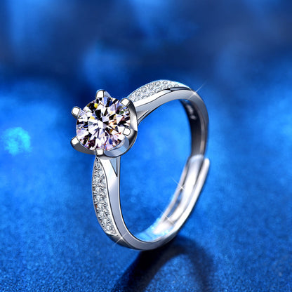 925 Sterling Silver Crown Couple Rings with 1ct Moissanite - Adjustable Unisex Wedding Bands in White Gold Plated Chic Jewelry