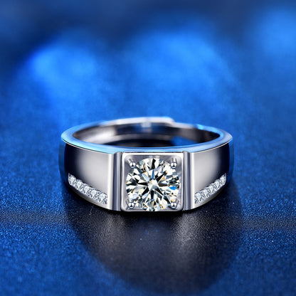 925 Sterling Silver Crown Couple Rings with 1ct Moissanite - Adjustable Unisex Wedding Bands in White Gold Plated Chic Jewelry