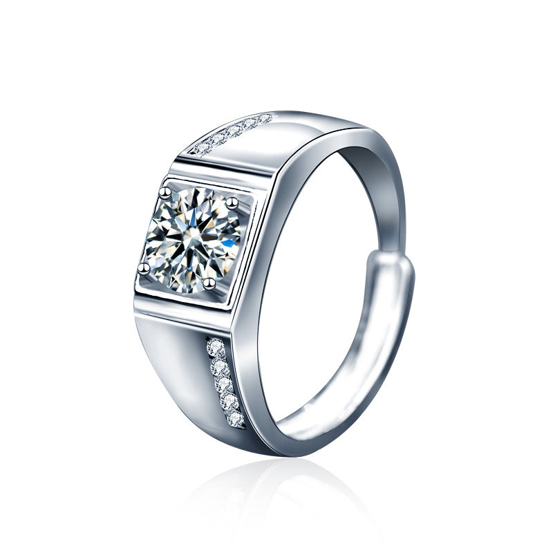 925 Sterling Silver Crown Couple Rings with 1ct Moissanite - Adjustable Unisex Wedding Bands in White Gold Plated Chic Jewelry