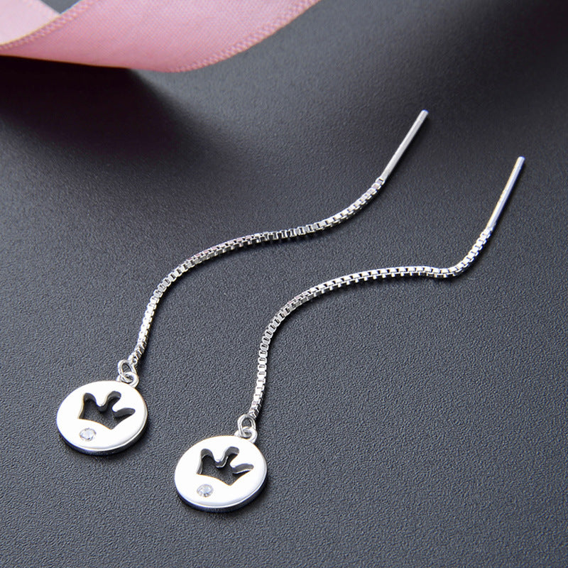 925 Sterling Silver Crown Drop Earrings - Korean Style Geometric Dangle Earrings with Plastic Ear Stoppers