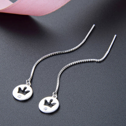 925 Sterling Silver Crown Drop Earrings - Korean Style Geometric Dangle Earrings with Plastic Ear Stoppers