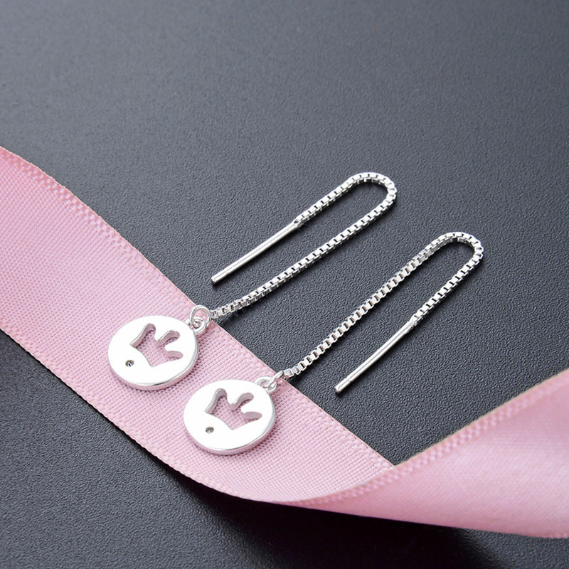 925 Sterling Silver Crown Drop Earrings - Korean Style Geometric Dangle Earrings with Plastic Ear Stoppers