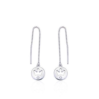925 Sterling Silver Crown Drop Earrings - Korean Style Geometric Dangle Earrings with Plastic Ear Stoppers