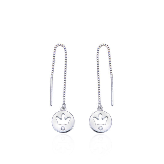 925 Sterling Silver Crown Drop Earrings - Korean Style Geometric Dangle Earrings with Plastic Ear Stoppers
