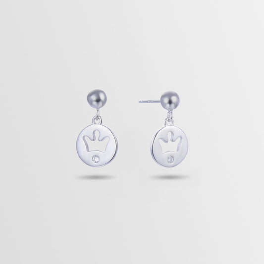 925 Sterling Silver Crown Drop Earrings - Korean Style Princess Dangle Earrings with Plastic Backs