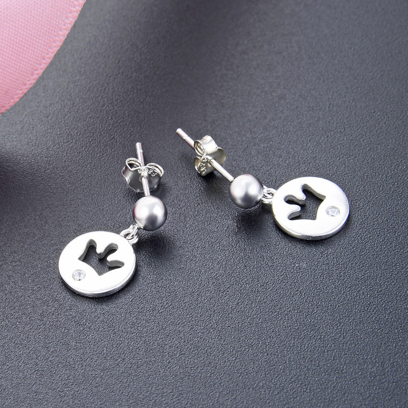 925 Sterling Silver Crown Drop Earrings - Korean Style Princess Dangle Earrings with Plastic Backs