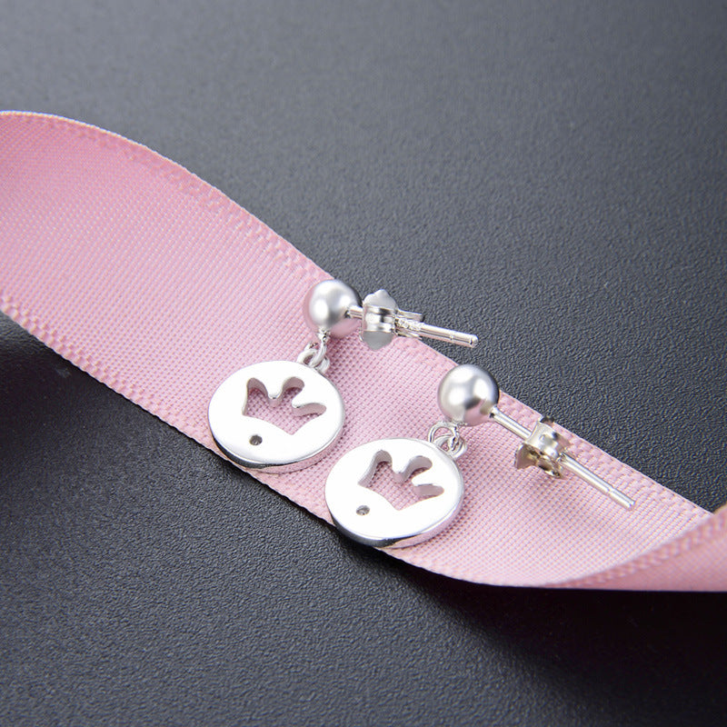 925 Sterling Silver Crown Drop Earrings - Korean Style Princess Dangle Earrings with Plastic Backs