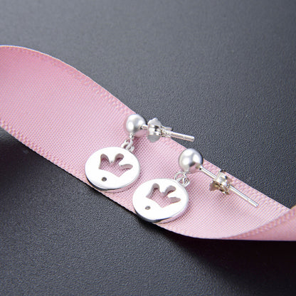 925 Sterling Silver Crown Drop Earrings - Korean Style Princess Dangle Earrings with Plastic Backs
