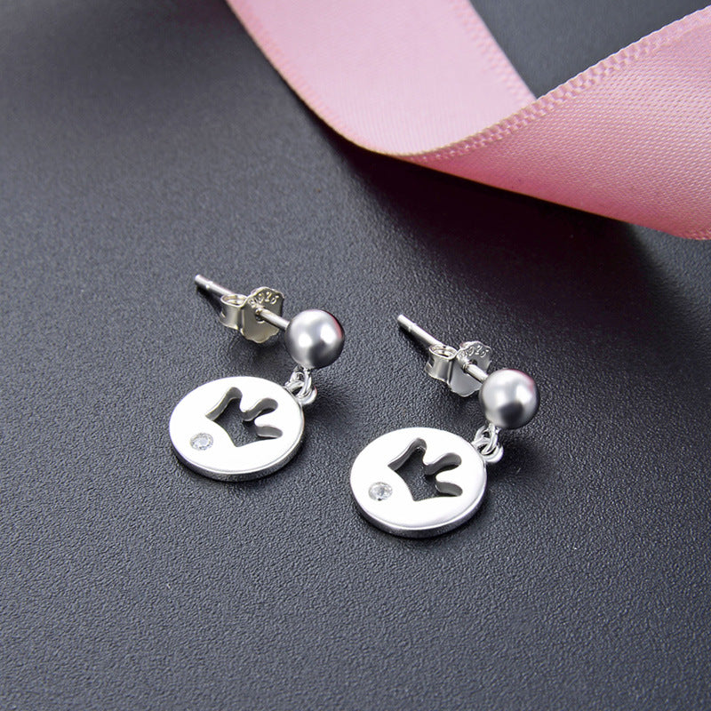 925 Sterling Silver Crown Drop Earrings - Korean Style Princess Dangle Earrings with Plastic Backs