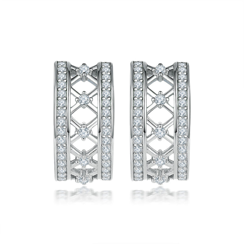 925 Sterling Silver Crown Hoop Earrings for Women Elegant Zircon Half-Circle Earrings White Gold Plate