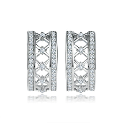 925 Sterling Silver Crown Hoop Earrings for Women Elegant Zircon Half-Circle Earrings White Gold Plate