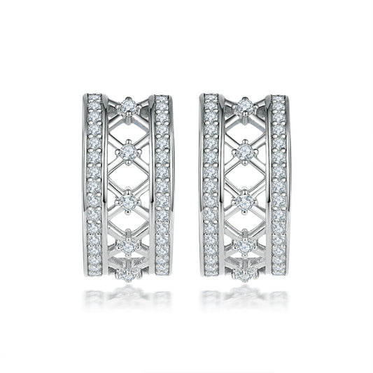 925 Sterling Silver Crown Hoop Earrings for Women Elegant Zircon Half-Circle Earrings White Gold Plate