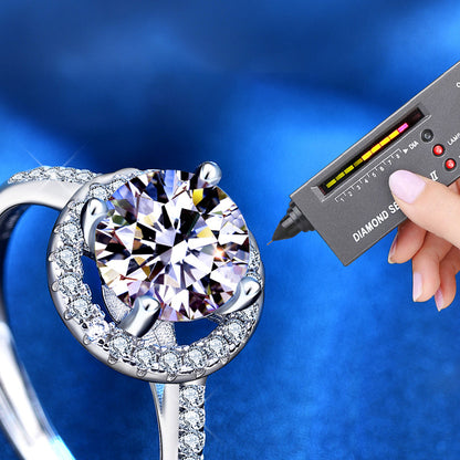 Elegant 1ct/2ct D Color Moissanite Women's Ring-Adjustable Open/Closed Heart & Arrow Zircon Halo, Fashion OL White Gold Plated Geometric Wedding Band (Sizes 5-8)