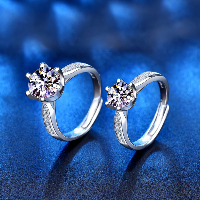 925 Sterling Silver Crown Moissanite Ring D Color 0.5ct/1ct/2ct Adjustable Women's Band (Size 4-10)