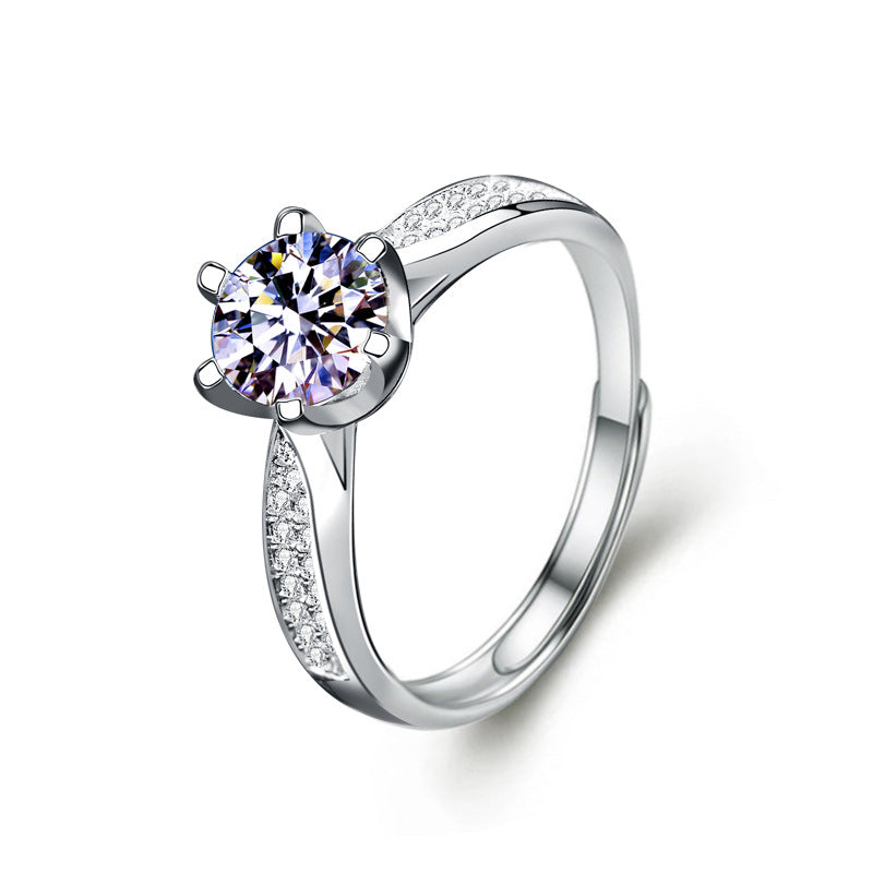 925 Sterling Silver Crown Moissanite Ring D Color 0.5ct/1ct/2ct Adjustable Women's Band (Size 4-10)