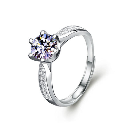925 Sterling Silver Crown Moissanite Ring D Color 0.5ct/1ct/2ct Adjustable Women's Band (Size 4-10)