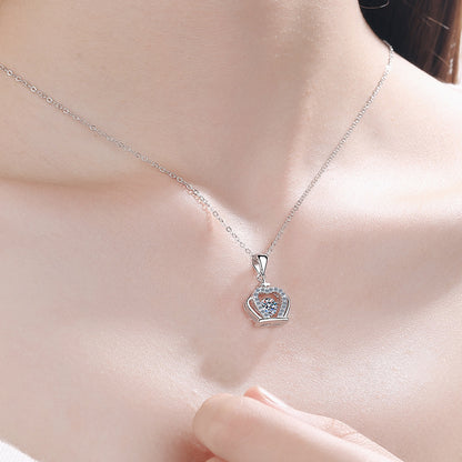 925 Sterling Silver Crown Pendant Necklace - 0.5CT Moissanite PT950-Plated Chain
