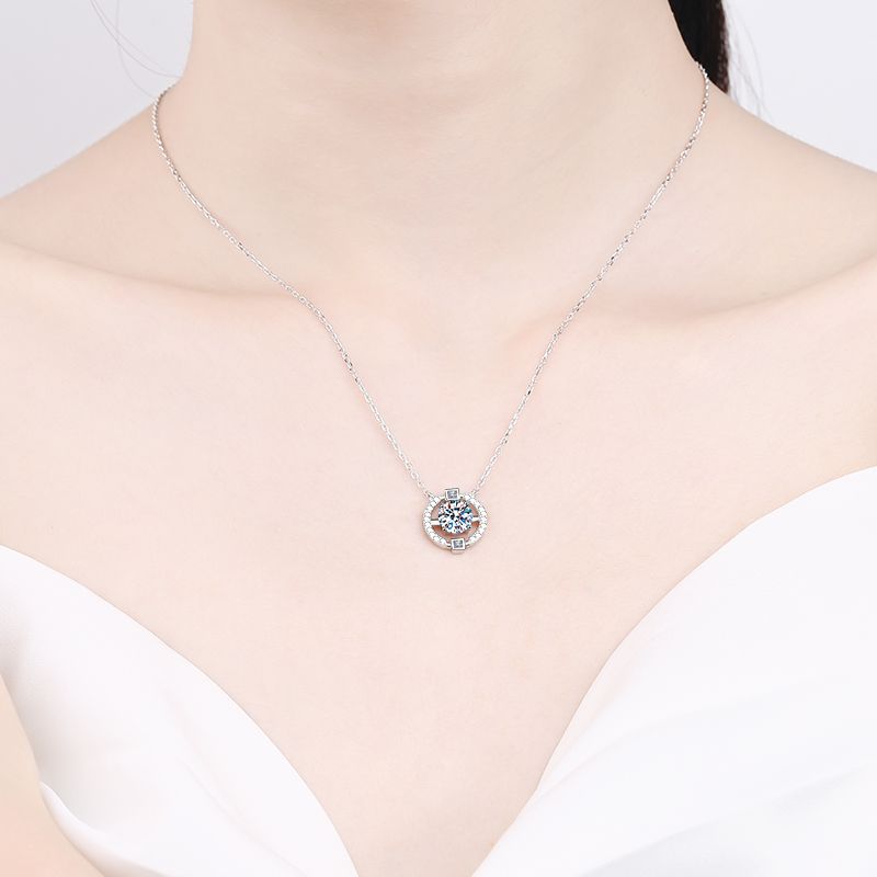 925 Sterling Silver Crown Pendant Necklace - 0.5CT to 3CT Moissanite Ethnic-Inspired Chain