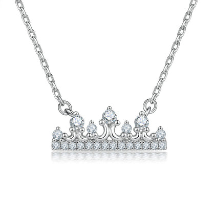 925 Sterling Silver Crown Pendant Necklace - Elegant Princess Collarbone Chain with Zirconia