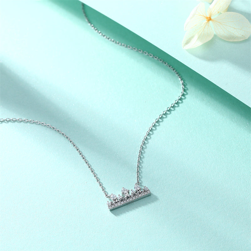 925 Sterling Silver Crown Pendant Necklace - Elegant Princess Collarbone Chain with Zirconia