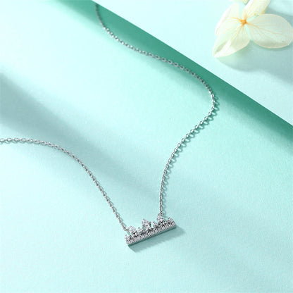 925 Sterling Silver Crown Pendant Necklace - Elegant Princess Collarbone Chain with Zirconia