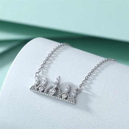 925 Sterling Silver Crown Pendant Necklace - Princess Style Full Zirconia Crystal Collarbone Chain