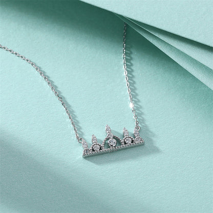 925 Sterling Silver Crown Pendant Necklace - Princess Style Full Zirconia Crystal Collarbone Chain