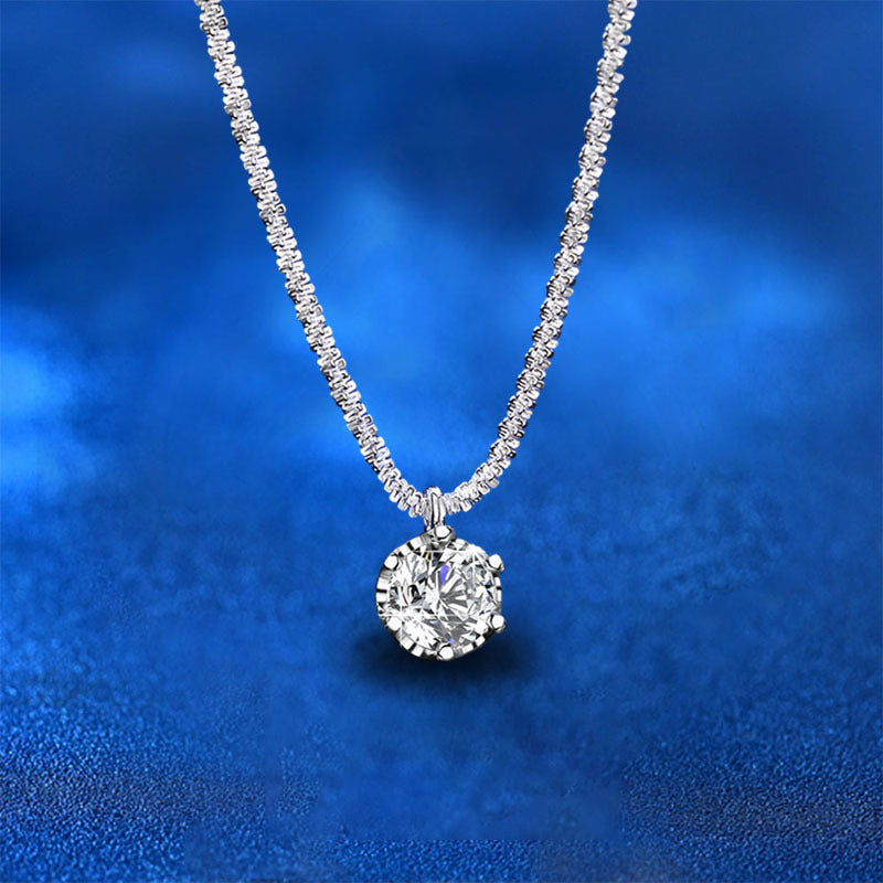 925 Sterling Silver Crown Pendant Necklace with 0.5ct/1ct/2ct D Color Moissanite in White/Champagne/Green Cauliflower Chain Women's Elegant Jewelry