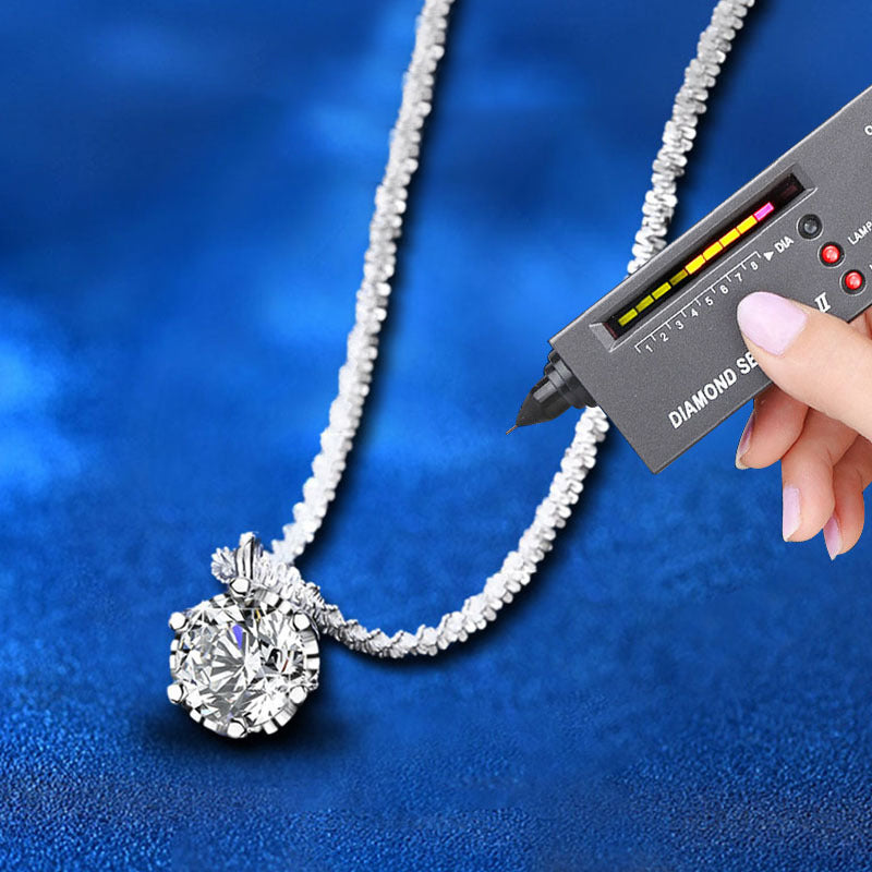 925 Sterling Silver Crown Pendant Necklace with 0.5ct/1ct/2ct D Color Moissanite in White/Champagne/Green Cauliflower Chain Women's Elegant Jewelry