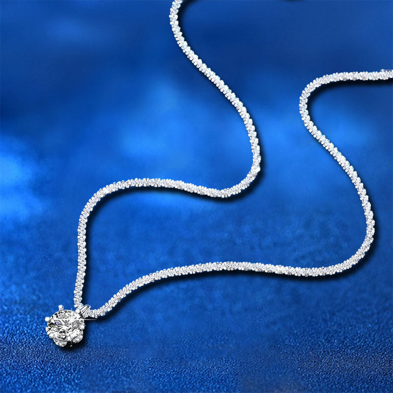 925 Sterling Silver Crown Pendant Necklace with 0.5ct/1ct/2ct D Color Moissanite in White/Champagne/Green Cauliflower Chain Women's Elegant Jewelry