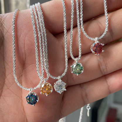 925 Sterling Silver Crown Pendant Necklace with 0.5ct/1ct/2ct D Color Moissanite in White/Champagne/Green Cauliflower Chain Women's Elegant Jewelry