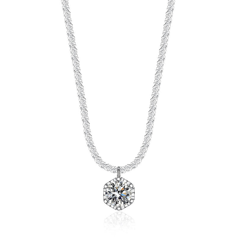 925 Sterling Silver Crown Pendant Necklace with 0.5ct/1ct/2ct D Color Moissanite in White/Champagne/Green Cauliflower Chain Women's Elegant Jewelry