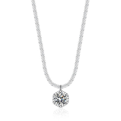925 Sterling Silver Crown Pendant Necklace with 0.5ct/1ct/2ct D Color Moissanite in White/Champagne/Green Cauliflower Chain Women's Elegant Jewelry