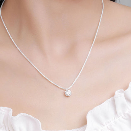 925 Sterling Silver Crown Pendant Necklace with 0.5ct/1ct/2ct D Color Moissanite in White/Champagne/Green Cauliflower Chain Women's Elegant Jewelry