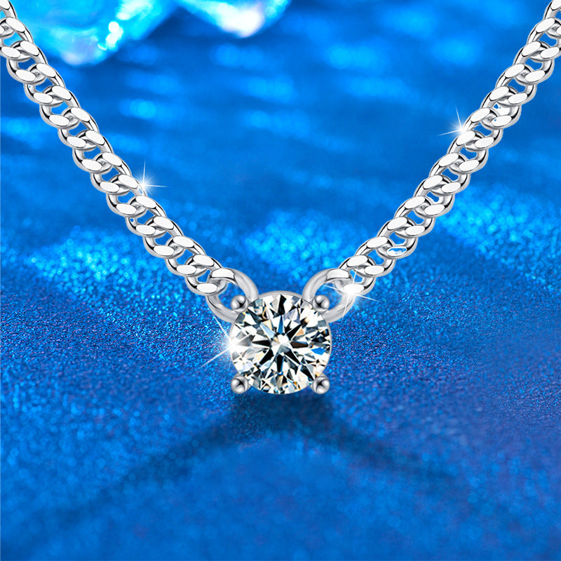 925 Sterling Silver Crown Pendant Necklace with 1ct Moissanite & Double Layer Cuban Chain Rhodium Plated Unisex Jewelry