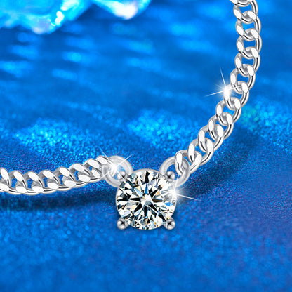 925 Sterling Silver Crown Pendant Necklace with 1ct Moissanite & Double Layer Cuban Chain Rhodium Plated Unisex Jewelry