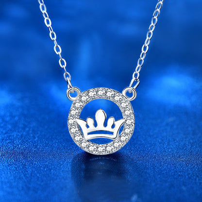 925 Sterling Silver Crown Pendant Necklace with Zircon White Gold or Rose Gold Plated Korean Style Dainty Jewelry