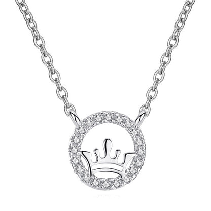 925 Sterling Silver Crown Pendant Necklace with Zircon White Gold or Rose Gold Plated Korean Style Dainty Jewelry