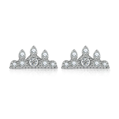 925 Sterling Silver Crown Stud Earrings for Women Princess Style Cloud Design Jewelry White Gold Plated