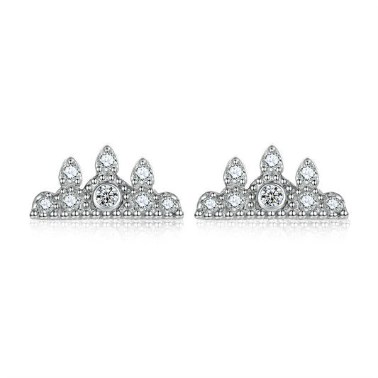 925 Sterling Silver Crown Stud Earrings for Women Princess Style Cloud Design Jewelry White Gold Plated