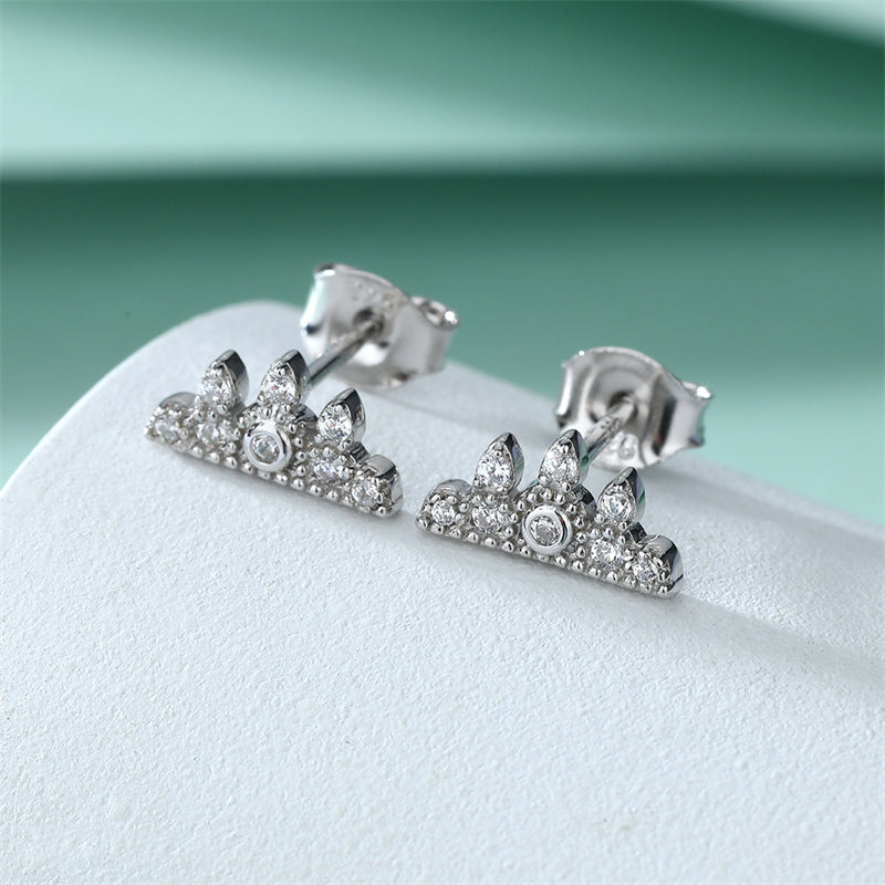 925 Sterling Silver Crown Stud Earrings for Women Princess Style Cloud Design Jewelry White Gold Plated