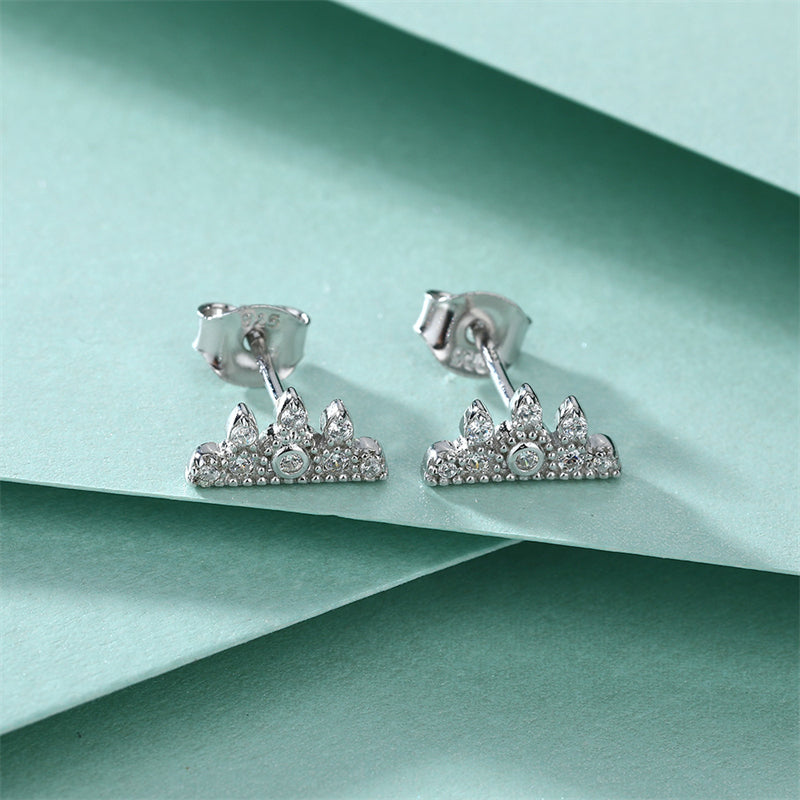 925 Sterling Silver Crown Stud Earrings for Women Princess Style Cloud Design Jewelry White Gold Plated