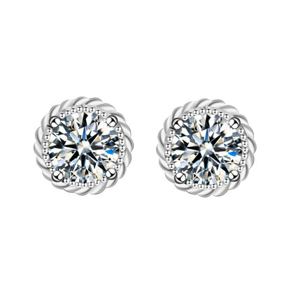925 Sterling Silver Crown Stud Earrings with 0.5ct Moissanite Micro-Paved Luxury Minimalist Jewelry for Women