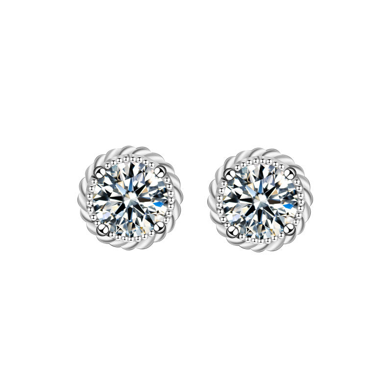 925 Sterling Silver Crown Stud Earrings with 0.5ct Moissanite Micro-Paved Luxury Minimalist Jewelry for Women