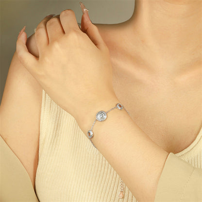 925 Sterling Silver Crown & Diamond Dial Bracelet - Elegant Statement Jewelry