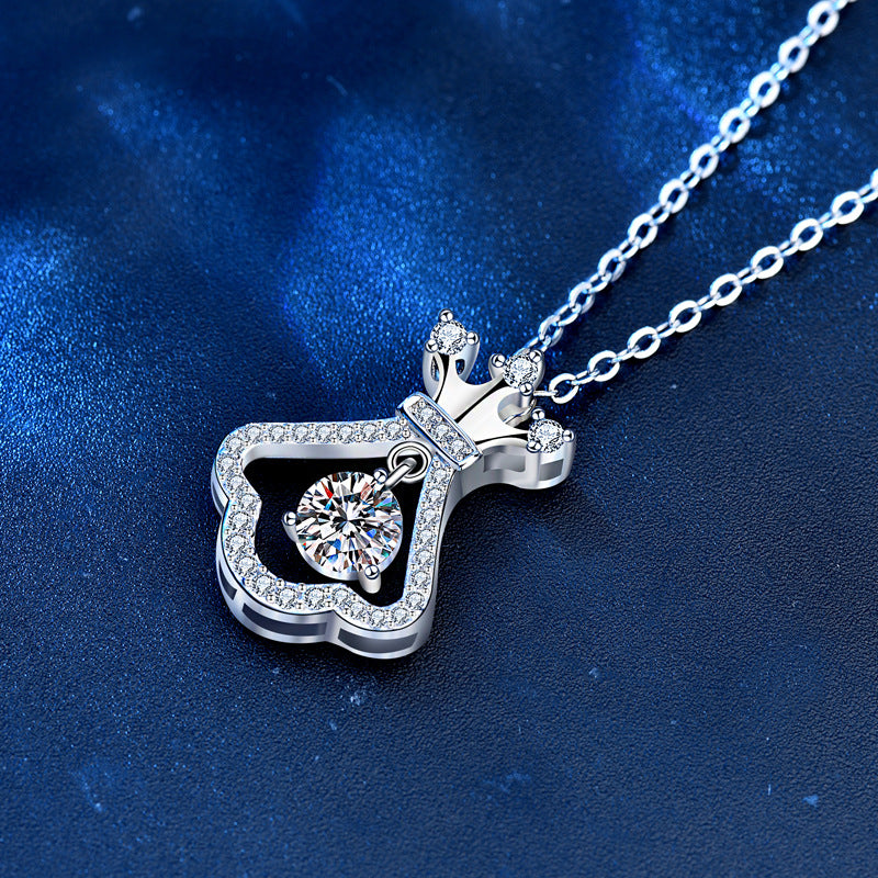 925 Sterling Silver Crown & Dress Pendant Necklace with 0.5ct Moissanite Cross Chain Women's Original Design Jewelry