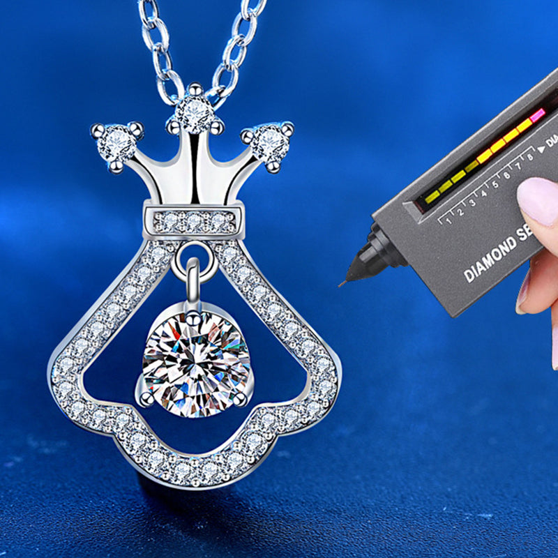 925 Sterling Silver Crown & Dress Pendant Necklace with 0.5ct Moissanite Cross Chain Women's Original Design Jewelry
