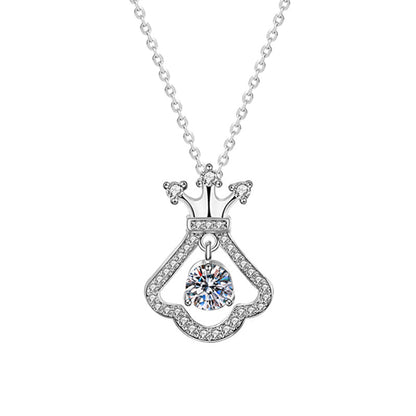 925 Sterling Silver Crown & Dress Pendant Necklace with 0.5ct Moissanite Cross Chain Women's Original Design Jewelry