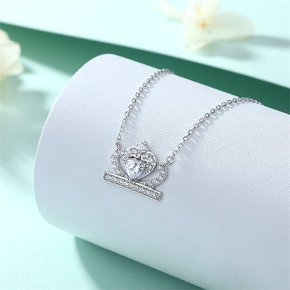 925 Sterling Silver Crown & Heart Pendant Necklace - Princess Inspired Jewelry